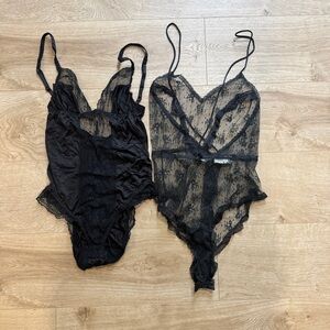 2 Vintage Black Lace Bodysuits
